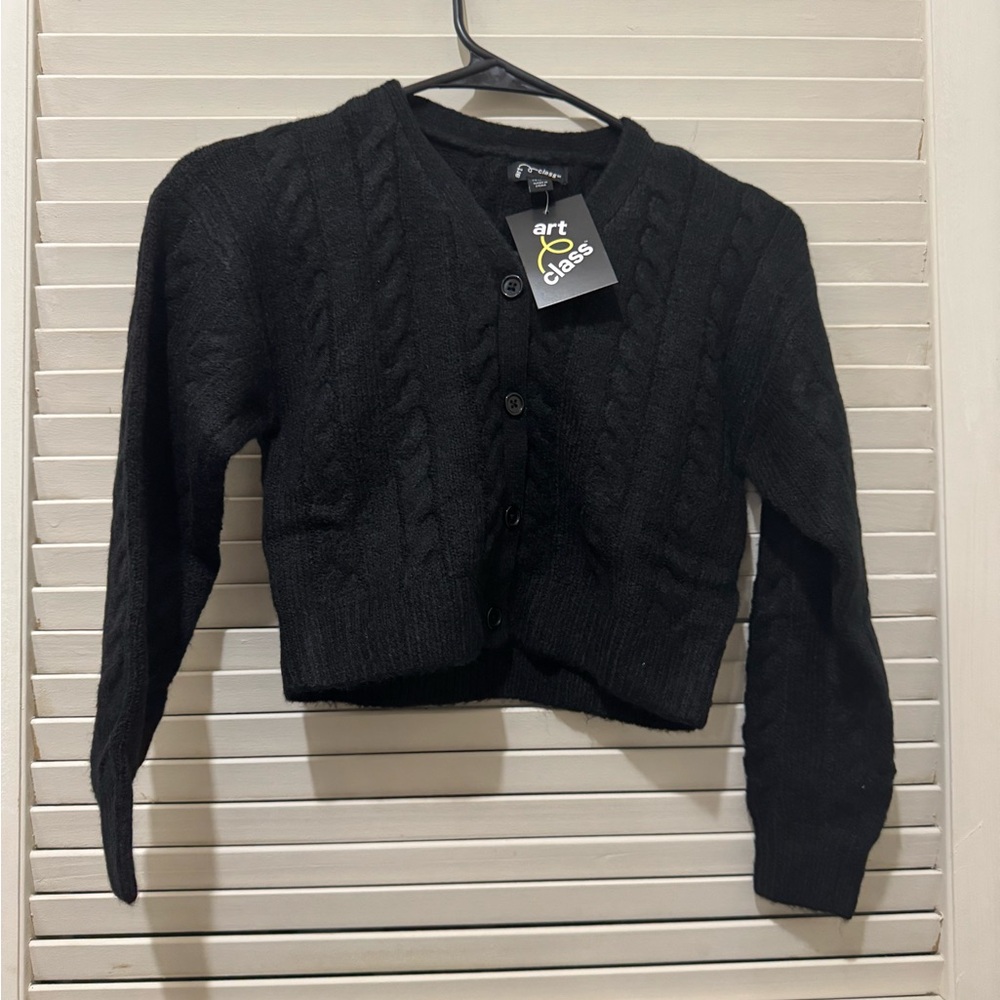 Art Class Sweater Girls Black Cardigan Cropped Knit 3 Button NWT